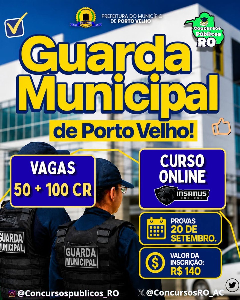 ConcursosRO_AC's tweet photo. 👨‍🏭📚Concurso Público Guarda Municipal de Porto Velho!

✍️📃Inscrições abertas!⤵️
https://t.co/eU9nOiss5n

📺Curso Online⤵️📃✍️
https://t.co/xoVI2tToyN

👨‍💻🔗Confira as informações do Concurso Público!⤵️
https://t.co/L4bG8uNdcS

🔗Acesse https://t.co/loXEg0VzgA https://t.co/loFRO1xTO5