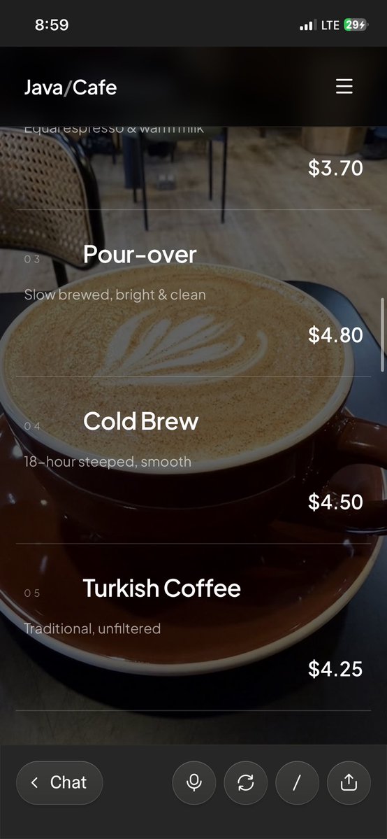 bigshengz's tweet photo. Been experimenting with @LovableAI and this is what I built. ☕️
Java Café website. Full preview soon. 👀 https://t.co/7Sb0vVfyK3