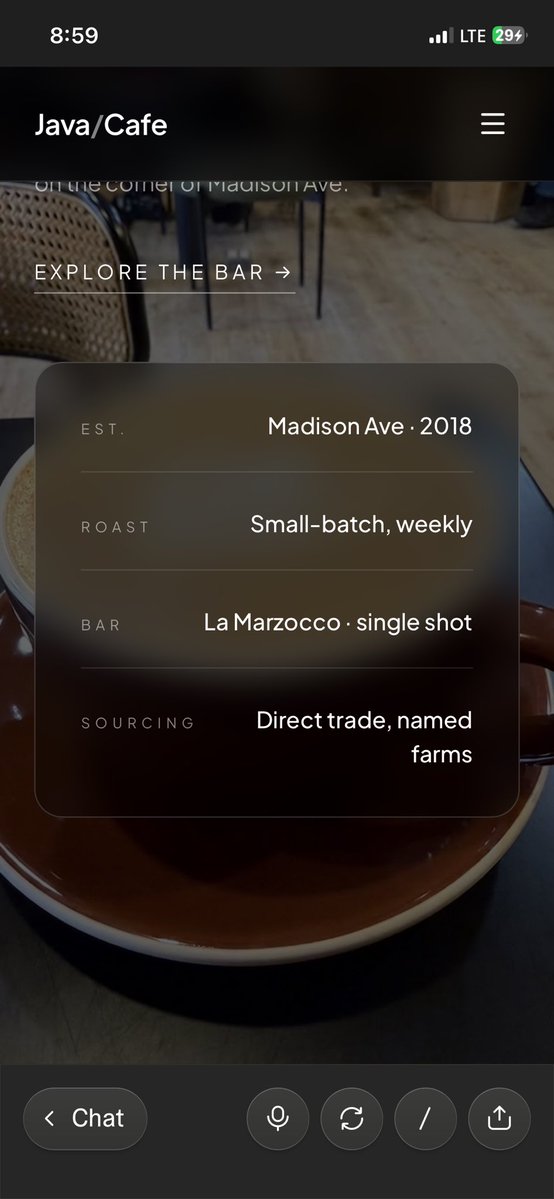 bigshengz's tweet photo. Been experimenting with @LovableAI and this is what I built. ☕️
Java Café website. Full preview soon. 👀 https://t.co/7Sb0vVfyK3