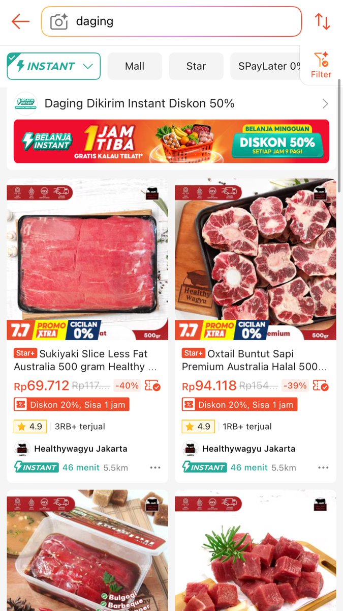 03devianna's tweet photo. Mager keluar rumah tapi butuh stok lauk buat meal prep besok 🥩 untung bisa beli daging sapi di Shopee Belanja Instant 1 Jam Tiba! Gak pake lama nyampe &amp; masih segar. Dapet Diskon 50% + Gratis Voucher Kalau Telat pula!  #DagingTelurShopeeInstant1Jam https://t.co/Z0EjKovrRM