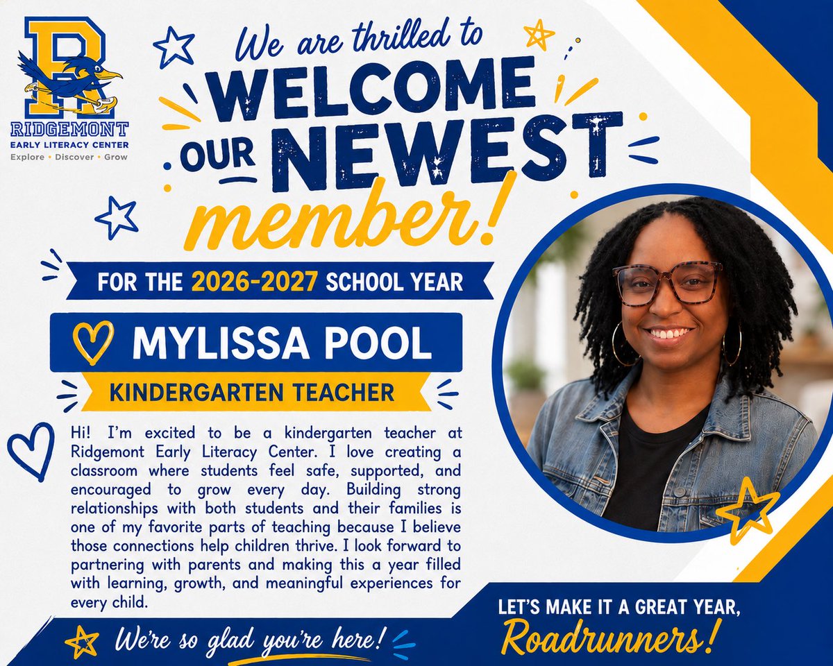 RidgemontELC's tweet photo. Ridgemont Early Literacy Center proudly welcomes these outstanding staff members to our school family! We are excited to have them join us for the upcoming school year!!! @FortBendISD @FBISDEarlyChild @FLeiva83730 https://t.co/8gaJVEnrVV