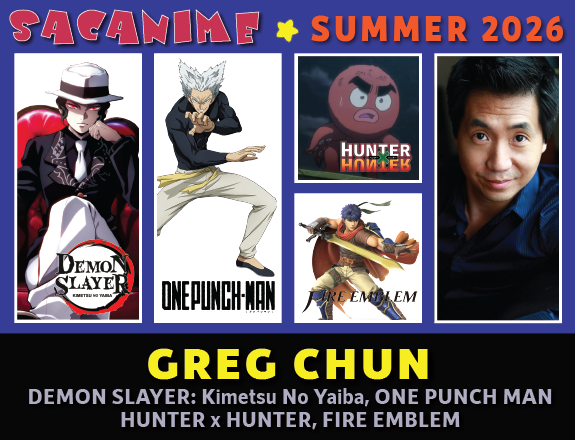 SacAnime's tweet photo. Greg Chun is coming back to SacAnime Summer! 

@gregchunva can be heard in #DemonSlayer, #OnePunchMan, #VinlandSaga, #HunterxHunter, #NierAutomata, #SAOAlicizationWaroftheUnderworld, #Yakuza7LikeaDragon, #LADInfiniteWealth, #Judgment, #AITheSomniumFiles, #Overwatch, and more! https://t.co/2xQ1DDan7y