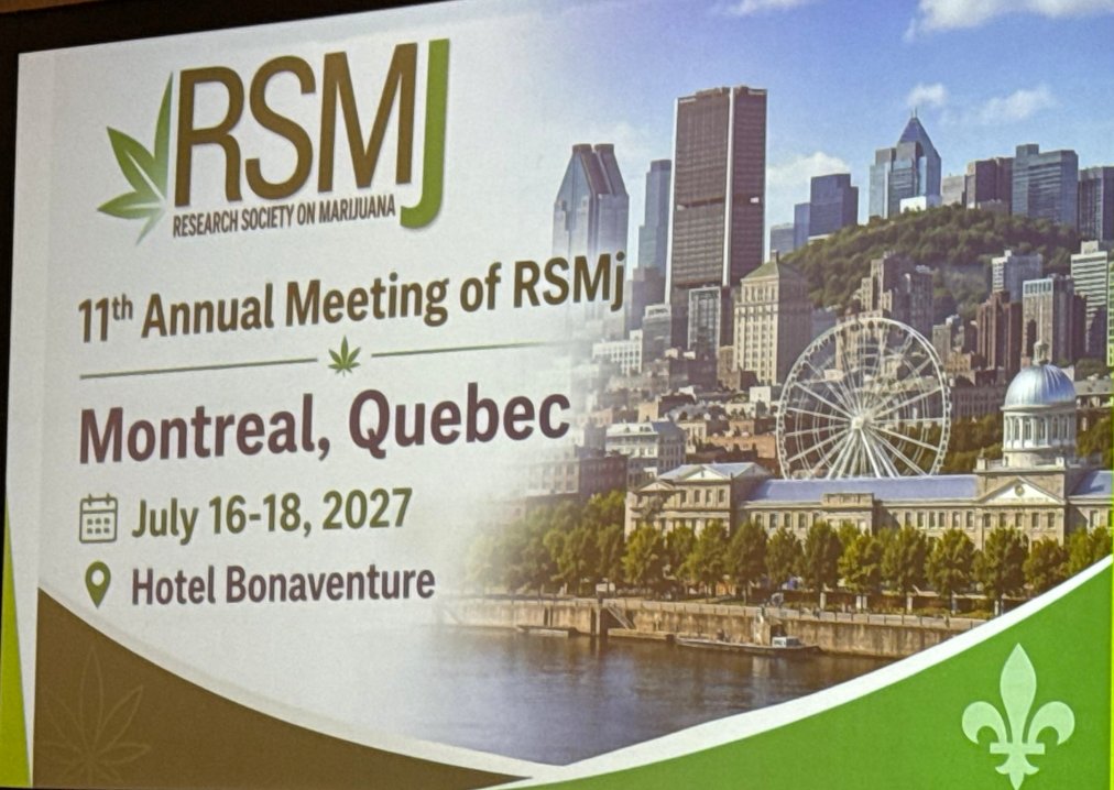 ResearchMJ's tweet photo. Start planning for your 2027 addiction conferences and save the date for #RSMj2027. Our 11th annual conference will be in Montreal, Quebec from July 16th to 18th, 2027. See you there! https://t.co/54vVCPp5Zh