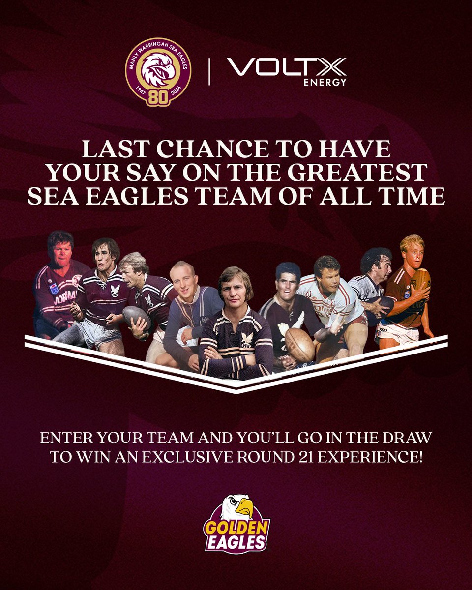 SeaEagles's tweet photo. Pick your greatest team ever and you'll go in the draw to win an exclusive experience with the Golden Eagles this Sunday!

🗳️ https://t.co/jNqizovPRE https://t.co/cZcZTY7dKt