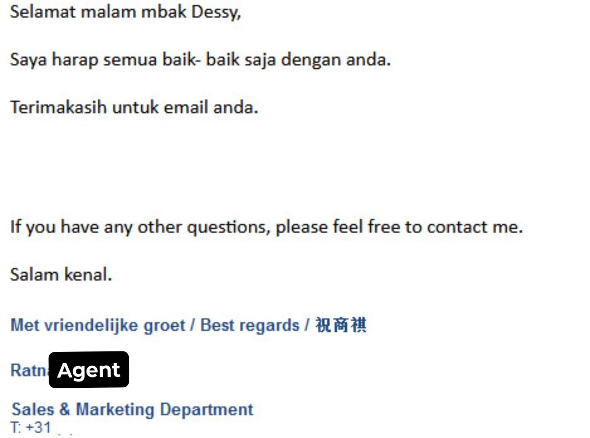 nutsnates's tweet photo. Tak batin tumben bgt ini ada email pakai bahasa Indonesia, tp kok yang kirim agent Belanda, ternyata orang Indonesia yg tinggal di sana https://t.co/p8CDyZ3PTW