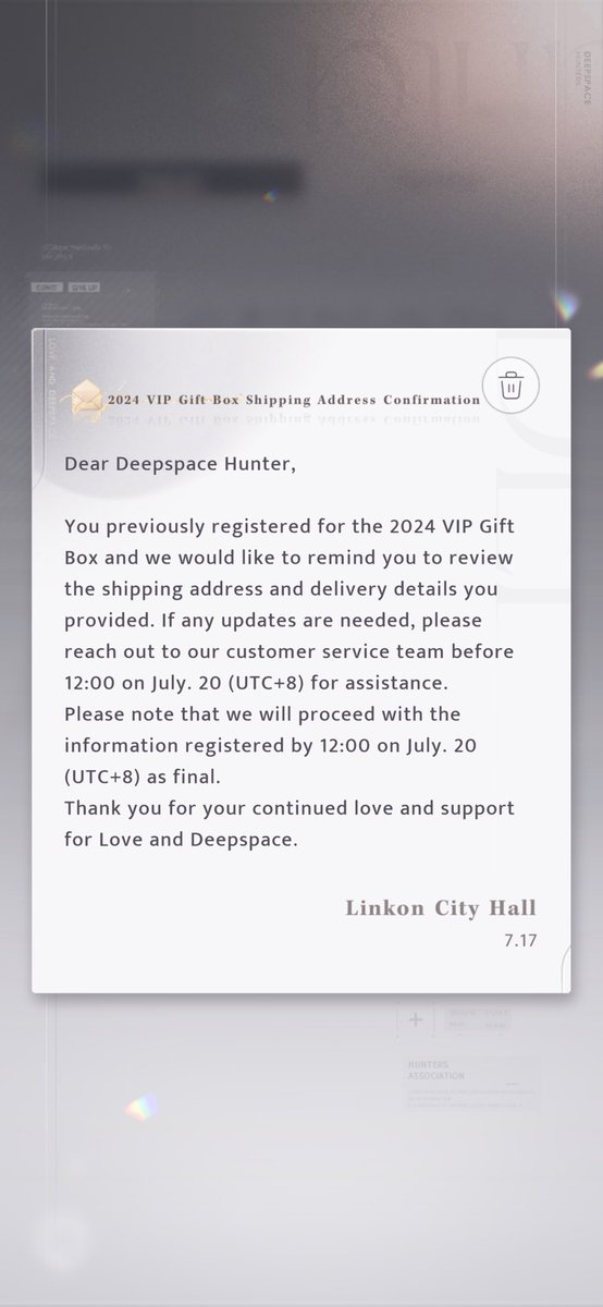 ItsCactusJuice's tweet photo. Yknow how people are saying Infold is all of sudden fixing problems? I do believe that to be the case cause first they sent emails telling VIP players to verify their address via in game email (thousands of players have yet to receive their boxes for both 2024 and 2025 🥴), and they’ve suddenly decided to fix the glossy illusio problem within a few days… Infold it’s not a fix things or reinstate Valko…it’s fix things 𝒂𝒏𝒅 reinstate Valko. 

Yall better not fuck this up "( - ⌓ - )