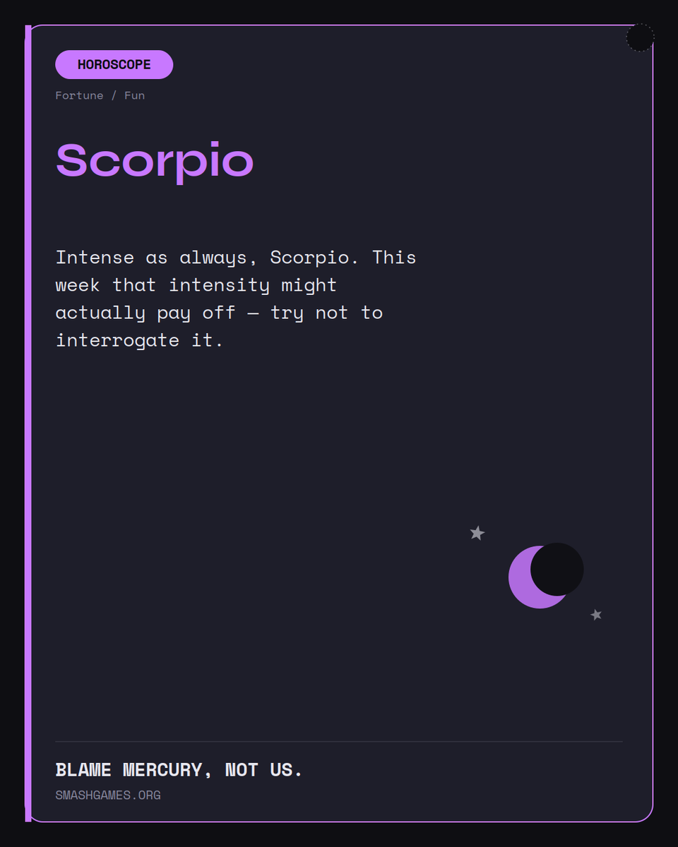 SmashGamesX's tweet photo. Curious about your daily horoscope?
Check yours out at 
https://t.co/86uJjU5oVd⭐️ https://t.co/uXBmnEY6gg