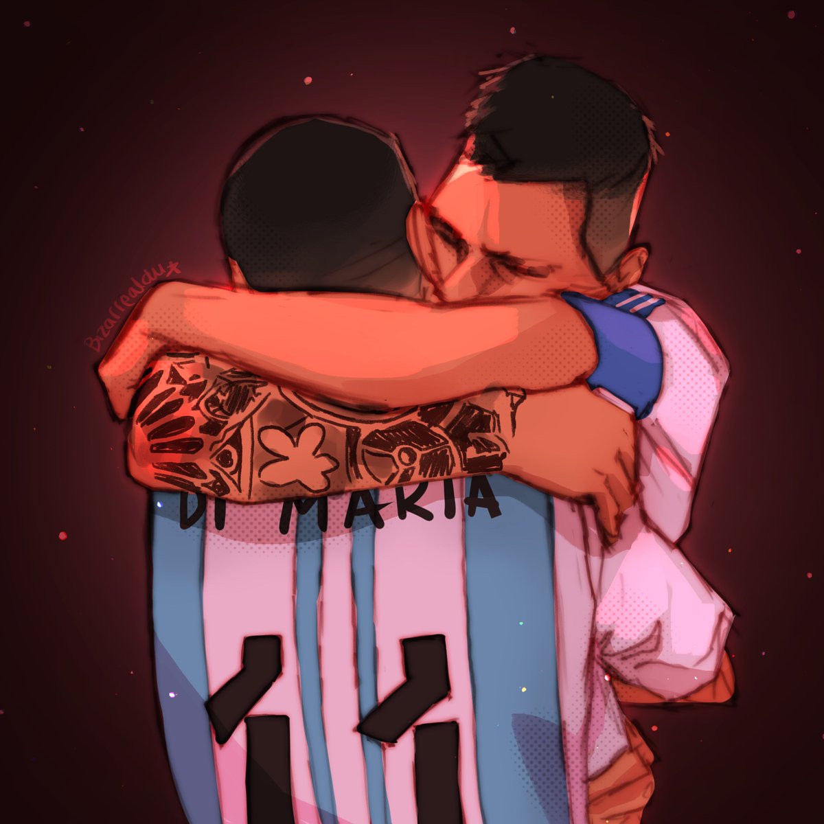 bizarrealdu's tweet photo. esto se va a la lista de mis dibujos de gente abrazando a messi https://t.co/pamMDc01t8