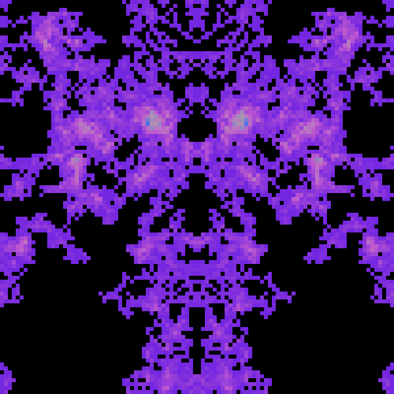 PatternRandom's tweet photo. Low-res mirrored palettewalk
iterations=6337,levels=28,seed=270014894,cols=5,c1=7427e0,c2=bf59cf,c3=af93b3,c4=3c6aef,c5=7b7b2a https://t.co/lICEsvXrBp