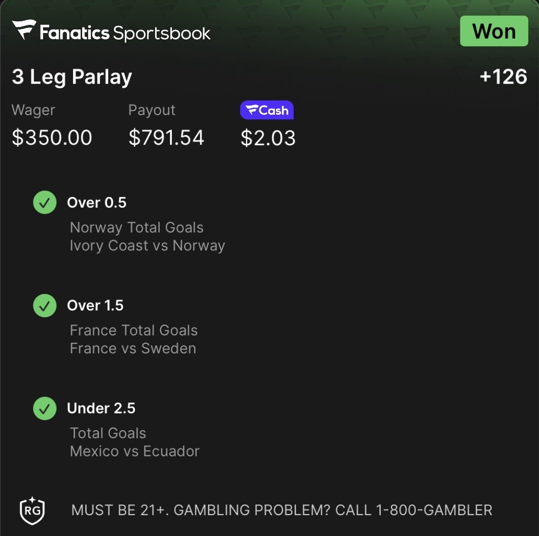 drbriguy's tweet photo. @CASHWITHCOACHZ @sharpduel What an amazing World Cup @CASHWITHCOACHZ had. He put belt to a** with +75 units and was one Colombia win away from another 30 units. https://t.co/sFEN2ORRGT