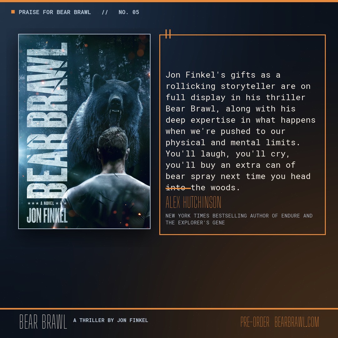 Jon_Finkel's tweet photo. We've been getting some absolutely incredible praise for Bear Brawl.

This is from a writer I really admire, my buddy, Endure author and owner of Flex Factory North, Alex Hutchinson.

These mean so much.

Visit the site in my bio. Pre-order. Let's brawl. https://t.co/5HEqoM9cff