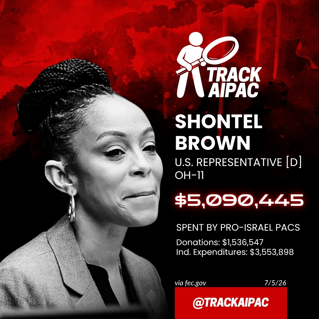 TrackAIPAC's tweet photo. Shontel Brown supports unconditional U.S.-taxpayer funded weapons for Israel. https://t.co/TSNsRi3EdT