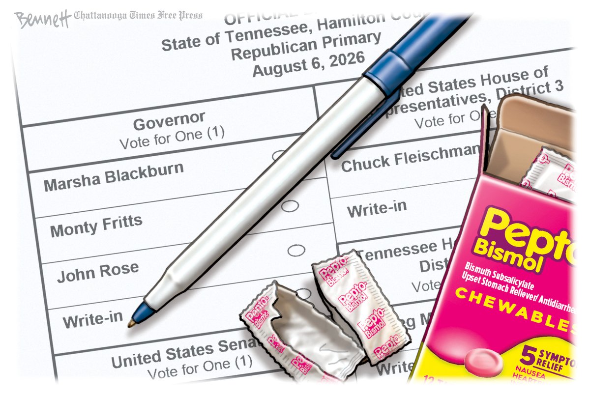 BennettCartoons's tweet photo. 7/21/2026- The Tennessee Primary #Tennessee #TNprimary #GOPprimary #MarshaBlackburn #Ugh #HamiltonCountyTN #EarlyVoting https://t.co/647DpKZrJ9 https://t.co/A2brR3p4WS
