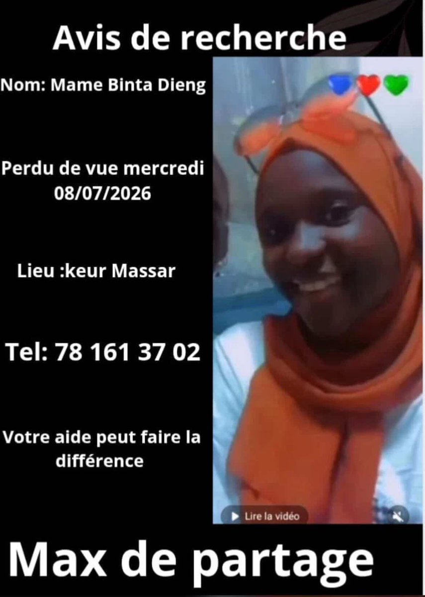 mouss__M's tweet photo. 🚨 Elles sont portées disparues à Keur Massar depuis le 08/07/2026.

Si vous les voyez ou avez la moindre information, merci de nous contacter au +221 78 161 37 02.

Merci de partager massivement afin de nous aider à les retrouver saines et sauves. 🚨 https://t.co/UBlhsX6tAf