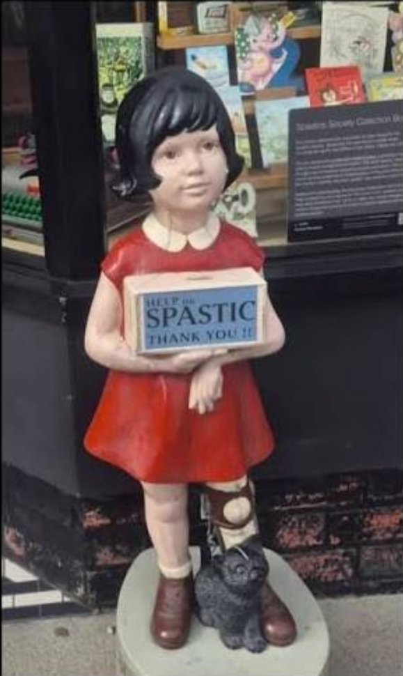 Robbbbdddddd's tweet photo. @vickanddave72 I know I shouldn't take the piss but she reminds me of the old charity boxes outside the newsagents.. https://t.co/wcYpP6nLuI
