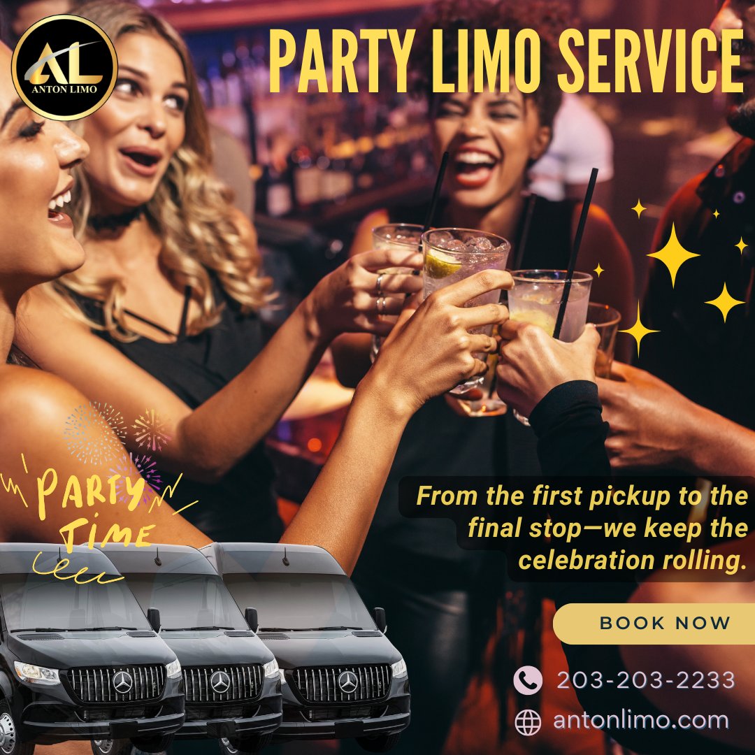 Antonlimos's tweet photo. 🎉 Turn every celebration into a VIP experience!

Our Party Limousine Service is perfect for birthdays, proms, bachelor &amp; bachelorette parties, concerts, casinos, and nights out across CT

📞 203-203-2233 | 🌐 https://t.co/vXc3cYerDy
#PartyLimoCT #AntonLimo #LuxuryPartyRide https://t.co/M9iJLdeNXl