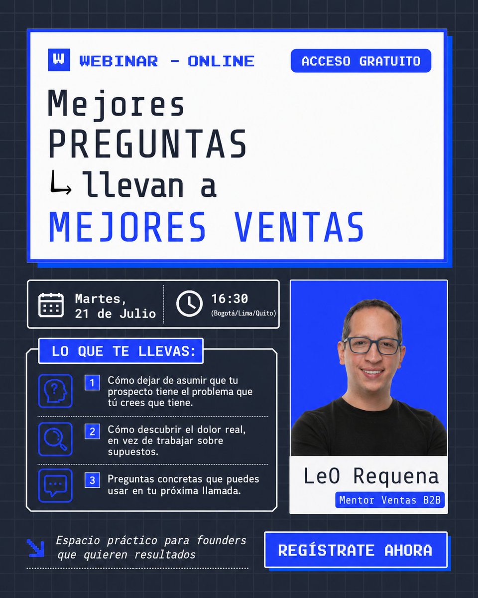 leorequena_com's tweet photo. We all sell something: an idea, a project, a solution, even a decision.
Selling better doesn’t always mean explaining better. Sometimes it starts with a better question.
Tomorrow: Better Questions Lead to Better Sales. https://t.co/XAkQ5tggZj