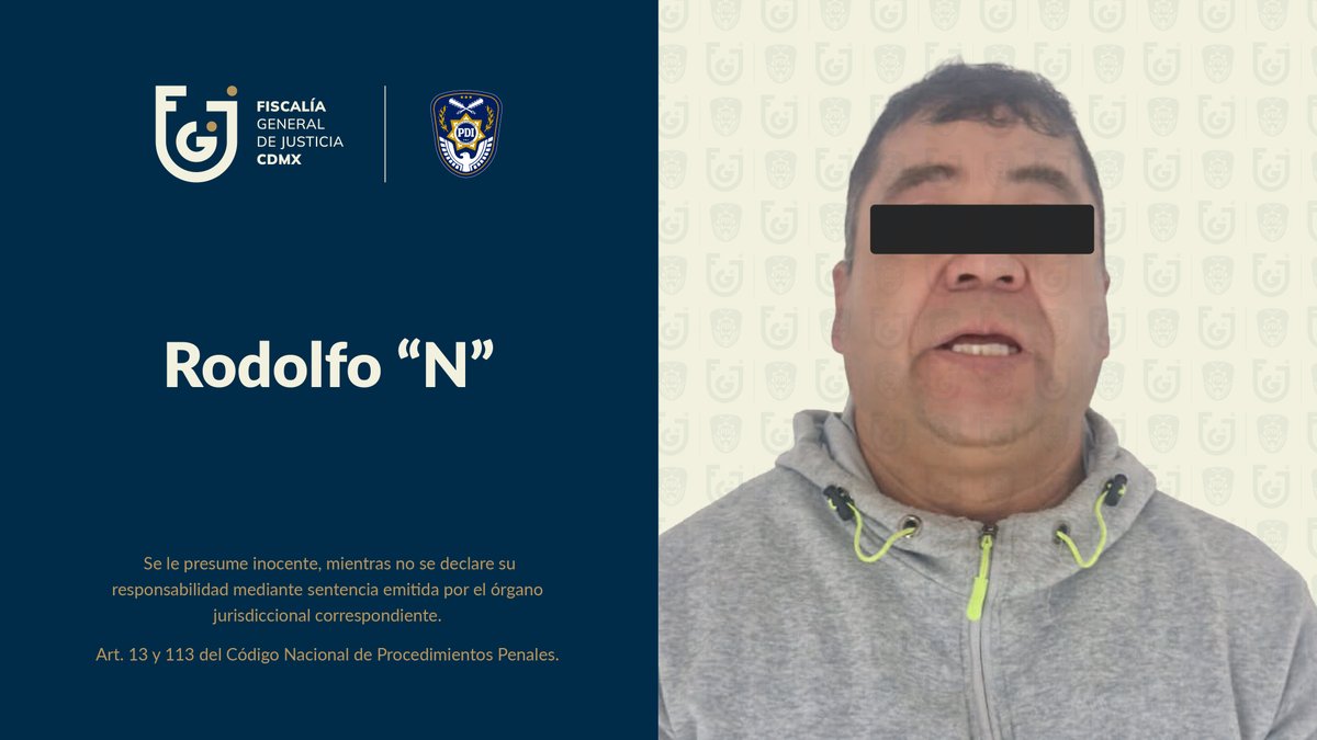 FiscaliaCDMX's tweet photo. Aprehendimos y obtuvimos la vinculación a proceso de Rodolfo “N” por su probable participación en el delito de violación agravada contra una adolescente, por hechos ocurridos en la alcaldía Álvaro Obregón.

Luego de recibir la denuncia, personal especializado de la Fiscalía CDMX realizó entrevistas, peritajes y otras diligencias conforme a los protocolos de atención a niñas, niños y adolescentes. Los datos recabados permitieron establecer la probable participación del imputado y obtener una orden de aprehensión en su contra, que agentes de la @PDI_FGJCDMX ejecutaron tras localizarlo en la alcaldía Iztapalapa.

Rodolfo “N” permanecerá en prisión preventiva mientras continúa el proceso.

Más información 👇
https://t.co/DqPin3R0rR