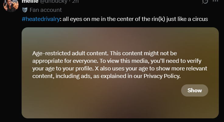 lavyfrank's tweet photo. the never ending circle of twt censoring random tweets and showing me this message while also never letting me verify my age 🤡
girl I literally turned 27 today LET ME SEE https://t.co/Emwcu24MQp