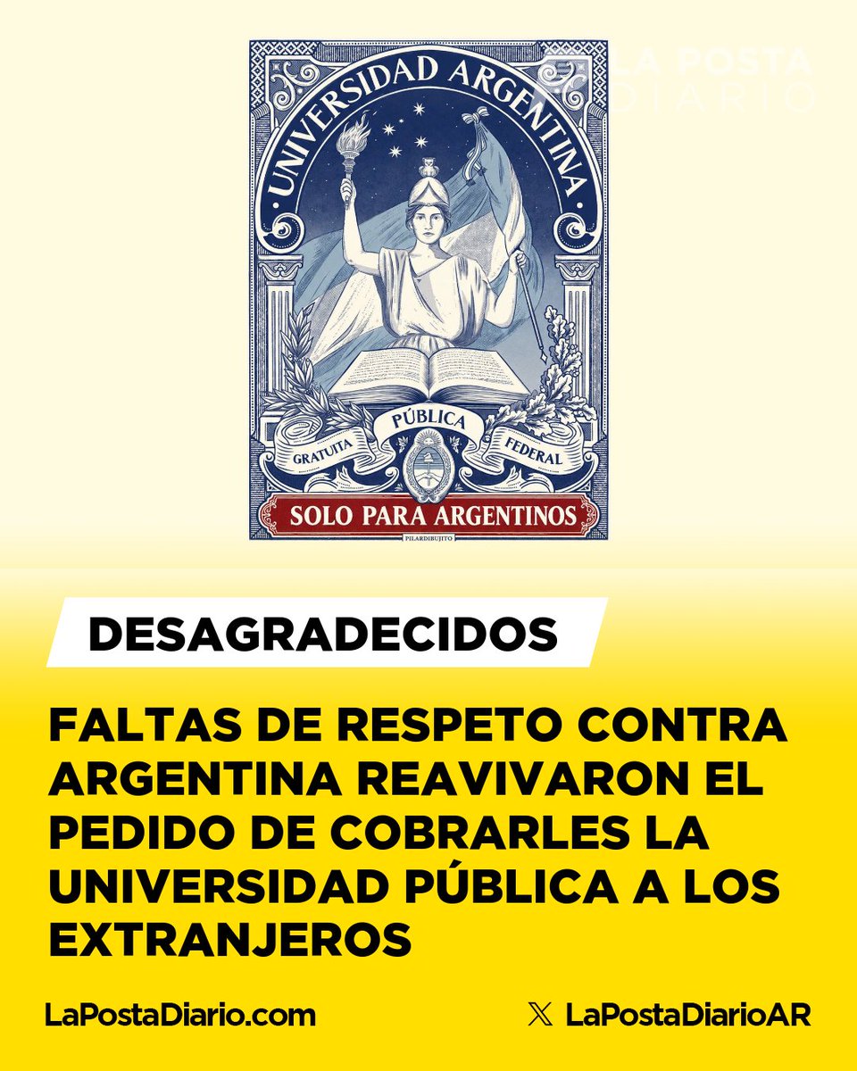 LaPostaDiarioAR's tweet photo. 🟡 #DESAGRADECIDOS | Faltas de respeto hacia la Argentina por parte de extranjeros que estudian GRATIS en el país reavivaron el debate sobre el arancelamiento universitario para quienes no sean residentes.

Toda la info acá: https://t.co/kj0cIdKXxK https://t.co/fq3ndHqUIJ