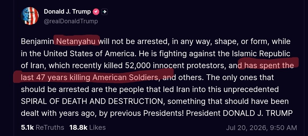 Red_Pill_US's tweet photo. Is Trump FINALLY ADMITTING that Netanyahu has been k!lling American troops for the last 47 years? 👀

Almost like the conspiracy theorists were right all along...

These endless Middle East wars were never for America. They were ALL for Israel! https://t.co/i8hYU7oA12