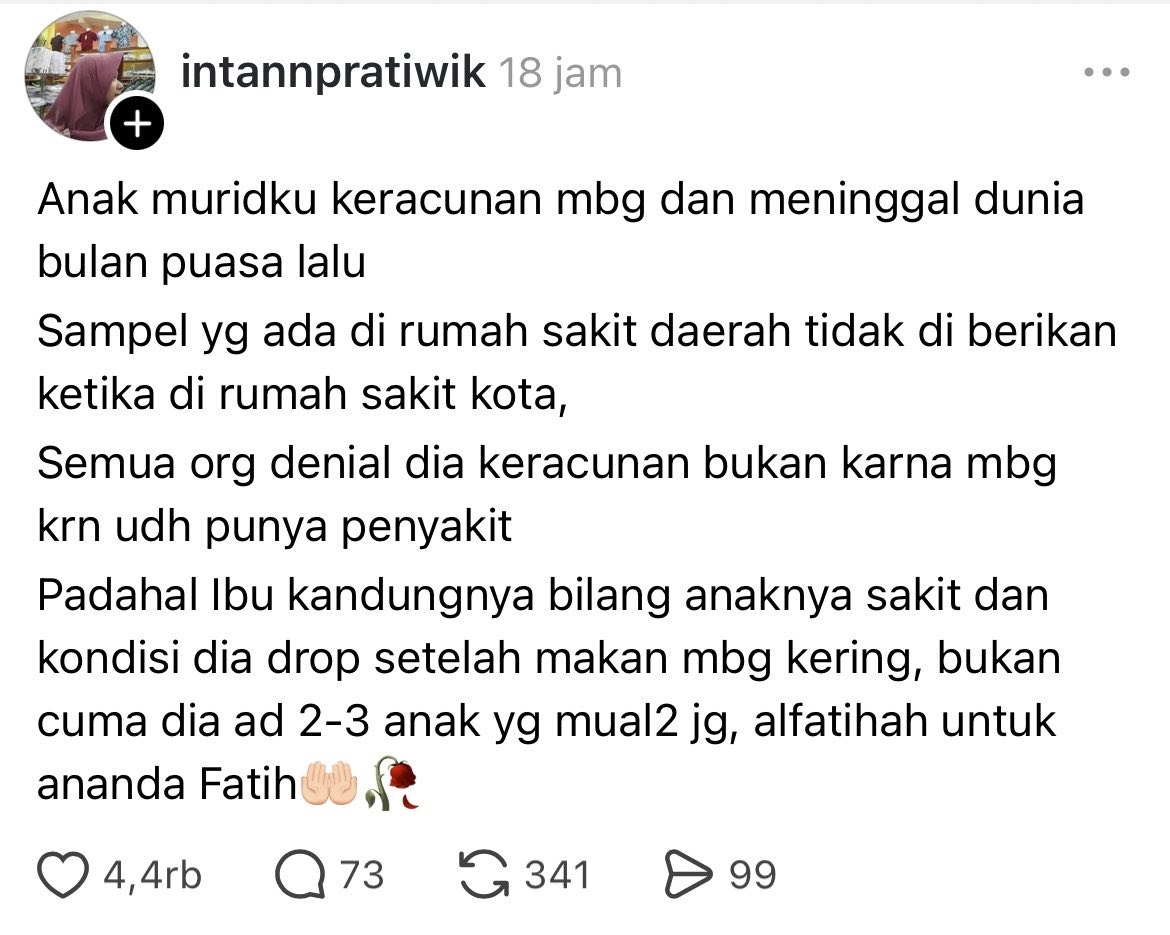 xplorerna's tweet photo. kalian udah tau belum kalo ada murid yang sampe meninggal karena keracunan mbg? https://t.co/oMux1PMzrl