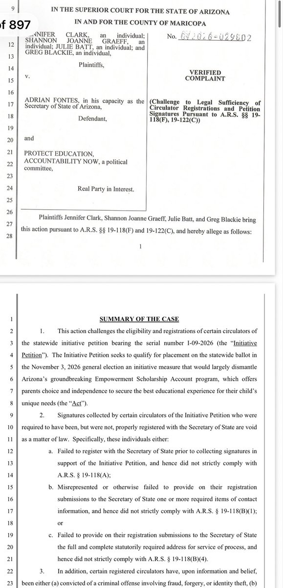 CamrynSanchezAZ's tweet photo. BREAKING: We’ve got a signature challenge to the Protect Education Act, which aims to put restrictions on ESAs. Suit comes from the Goldwater Institute and primarily challenges the eligibility of petition circulators. @ArizonaEA @GoldwaterInst @arizona_sos https://t.co/2JVnDlFZba