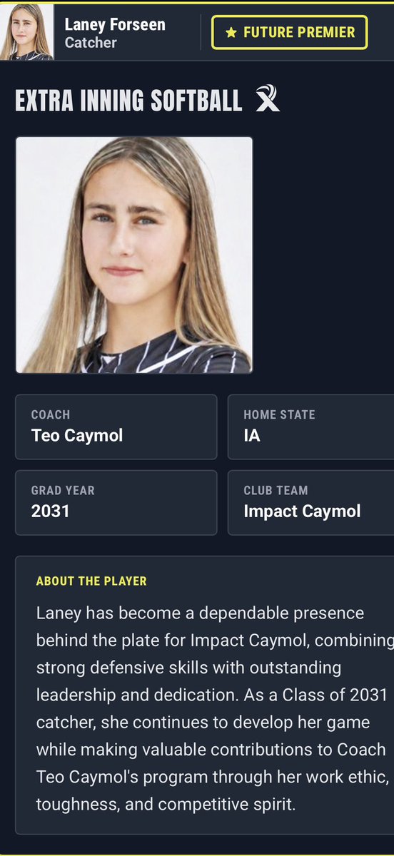 LaneyForseen's tweet photo. Thank you @ExtraInningSB for the recognition. I am honored to be included in this list with so many outstanding student athletes. Extremely grateful to be the only Iowa based catcher in the future premier class. #bethehunter #onepercentbetter @impactcaymol @KaylaLombardo11 @LineDsoftball @MidwestPremierS @D1Softball @Bound_IA @MerlG_Official @TopPreps @SoftballDown @Hey_Coach_Bobby @iowasoftball @RecruitMatador