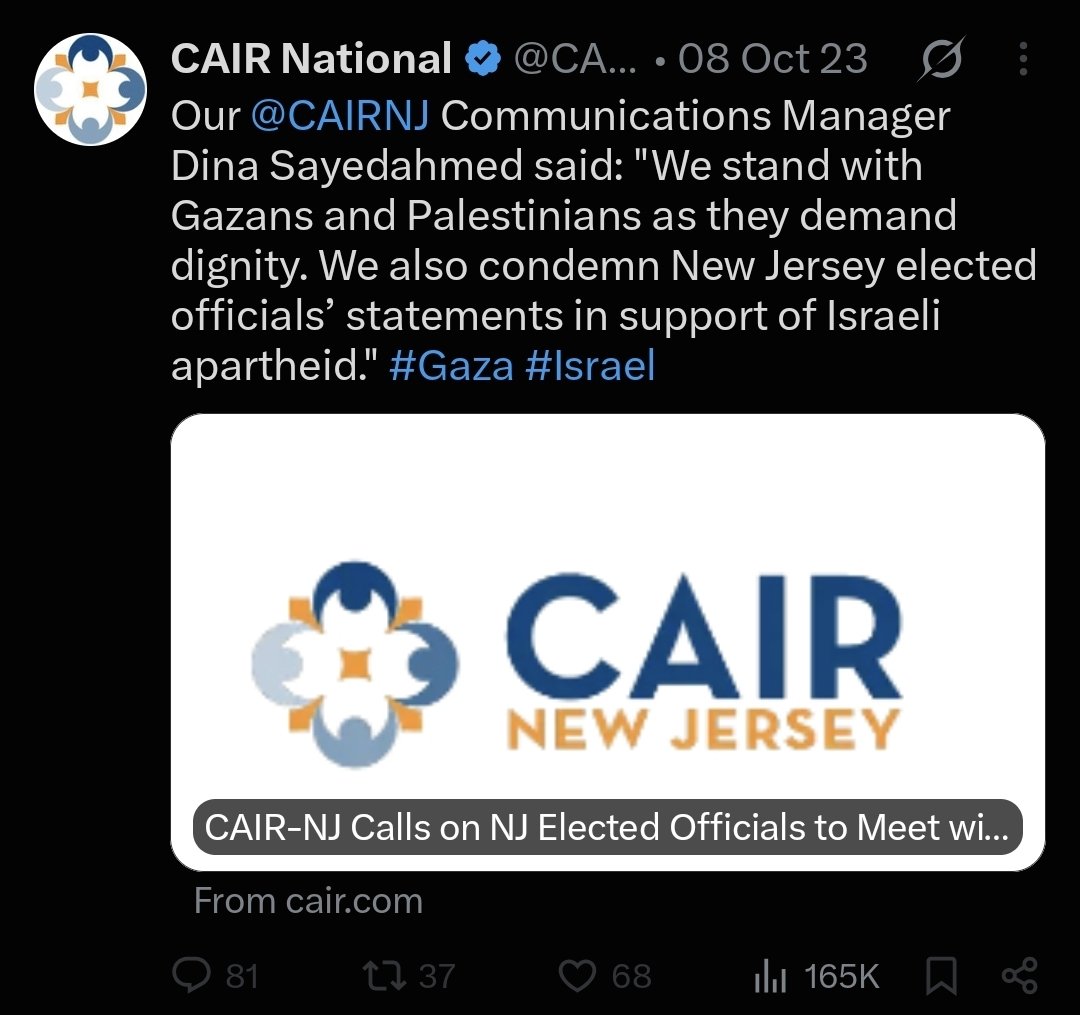 chalavyishmael's tweet photo. Reminder:

This is what CAIR posted on October 8th, after the largest massacre of Jews since the holocaust. https://t.co/ambtHRv3TW
