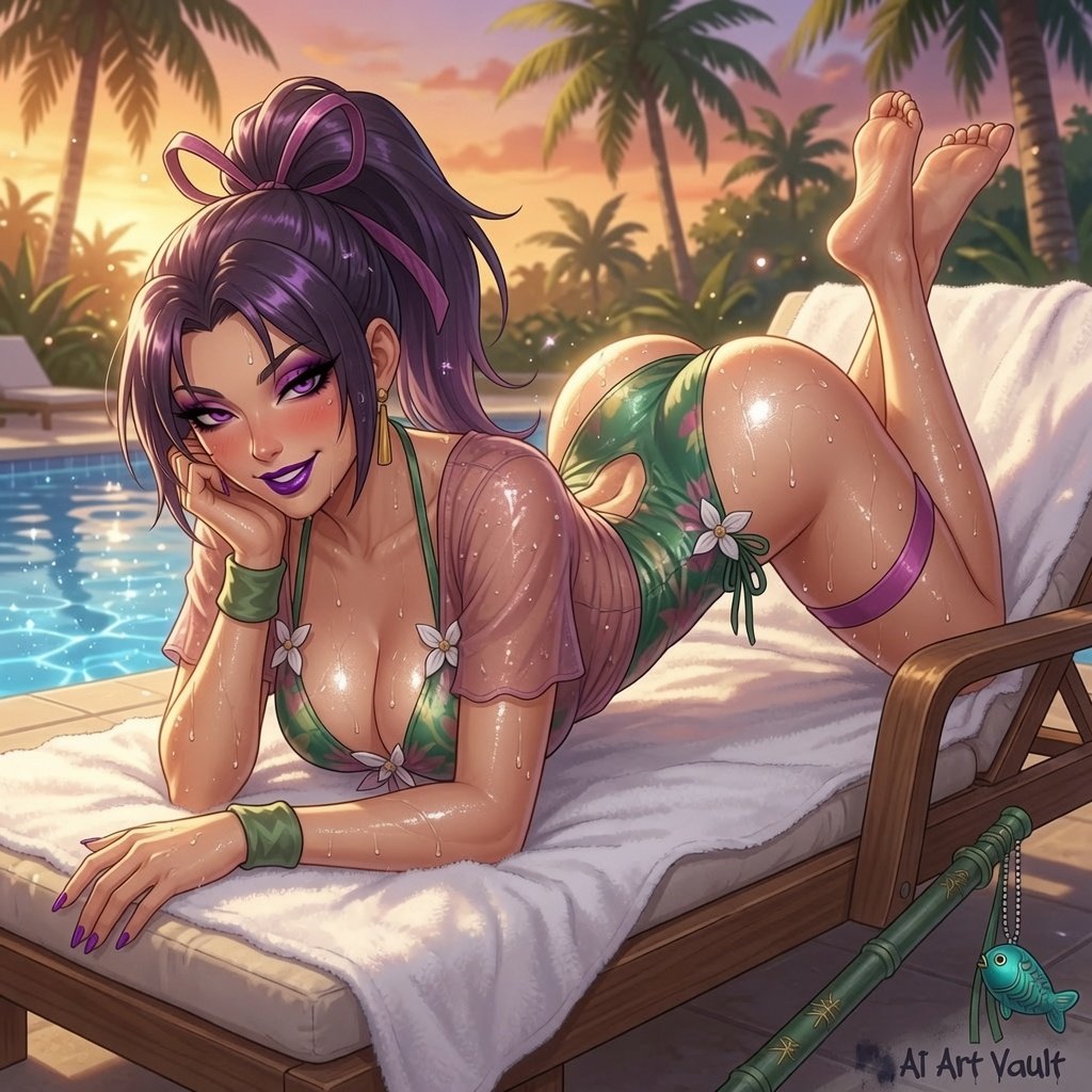 AIArtVault's tweet photo. Psylocke said rise and shine ☀️💜

Poolside mornings never looked better.

What’s your go-to summer skin?

#Psylocke #MarvelRivals #AIArtVault https://t.co/P1fPVciJMW