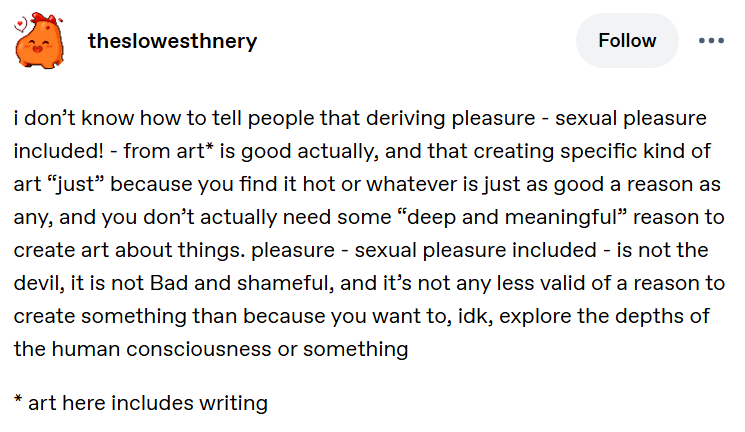 lovetincture's tweet photo. let's all get less weird about sex in art and fiction together 🫴✨ https://t.co/DNcuOxjDo5