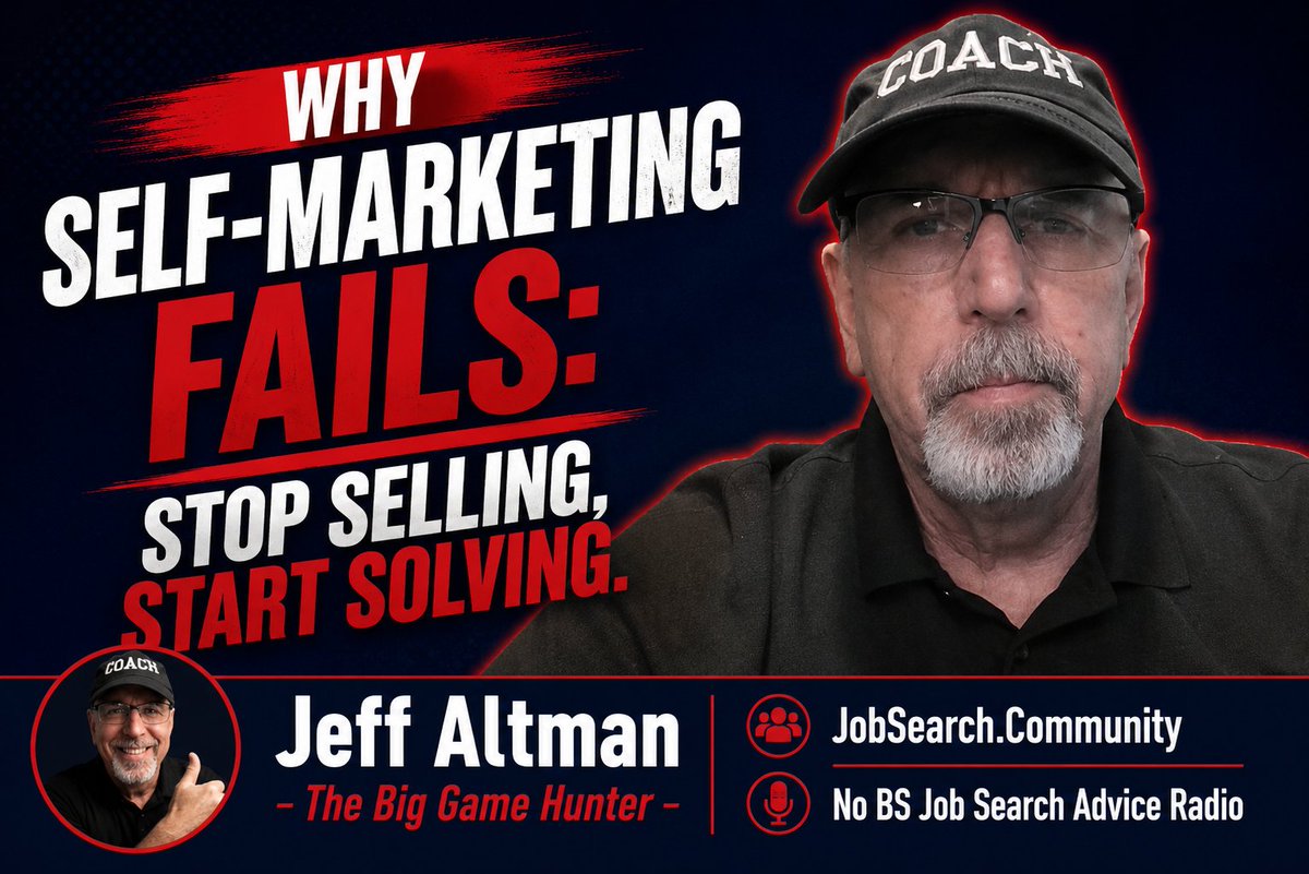 TheBigGameHuntr's tweet photo. Most people fail at self-marketing because they mistake it for arrogant bragging https://t.co/UNu43S1XDH #jobsearchtv #selfmarketing #selfpromotion #asktheexpert #asktheexperts #ProfessionalDevelopment #ValueProposition #selfpromotion #careertransitioncoaching https://t.co/Iy8Hw1UVQm