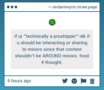 verdantwyrm's tweet photo. proshipping isn't inherently nsfw, and its weird of you to think about it like that https://t.co/bppTptK2hY