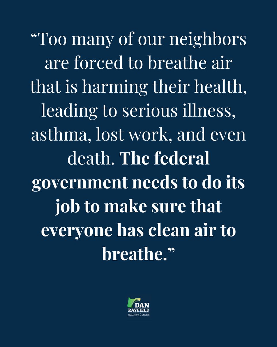 AGDanRayfield's tweet photo. We just got yet another win in court to help keep Oregon communities safe: a federal judge ordered the Environmental Protection Agency (EPA) to move forward with life-saving air pollution protections for soot. https://t.co/XH3v0WsiMQ