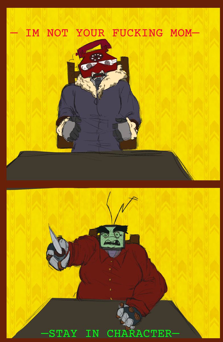 Hexdajest's tweet photo. #oc #backrooms 
she is not happy with his answer https://t.co/DabsBoJ84Y