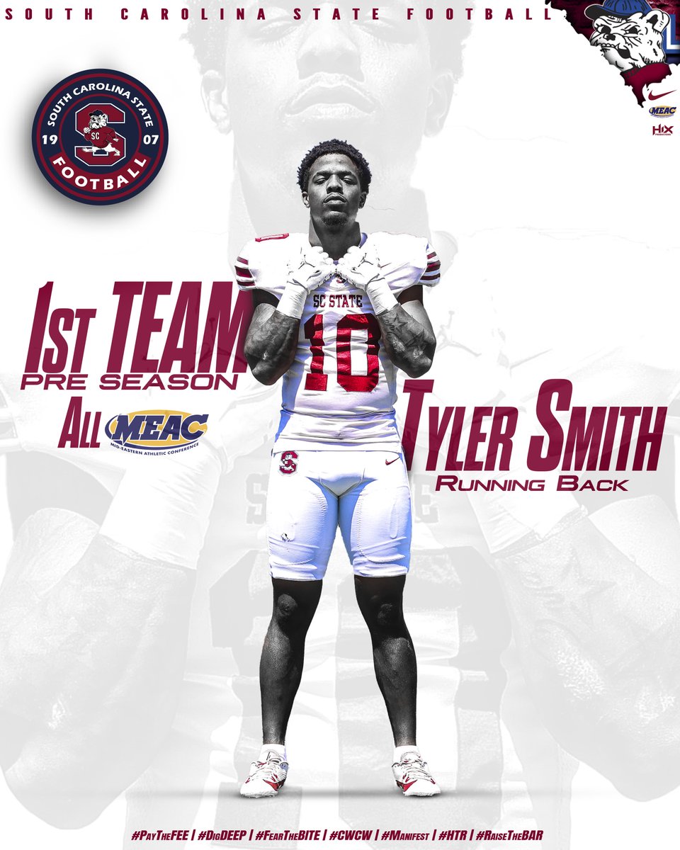 SCState_Fb's tweet photo. #GoDogs

🏆 THE STANDARD NEVER CHANGES.

The preseason honors are in… and your South Carolina State Football Bulldogs are leading the way. 🐶🔥

💪 1 Preseason Defensive Player of the Year
🔥 Multiple First Team All-MEAC selections
👊 Second Team All-MEAC selections

Recognition is earned. Respect is given. But the mission remains the same…

1-0. Every. Single. Day.

Congratulations to all of our Bulldogs who continue to represent The BULLDOG Way and set the standard for the MEAC.

The work isn’t finished… it’s only the beginning.

@SCStateAthletic @MEACSports @coachberry77 
#PayTheFEE
#DigDEEP
#RaiseTheBAR
#STATEofMind
🔴🔵🐶🏈