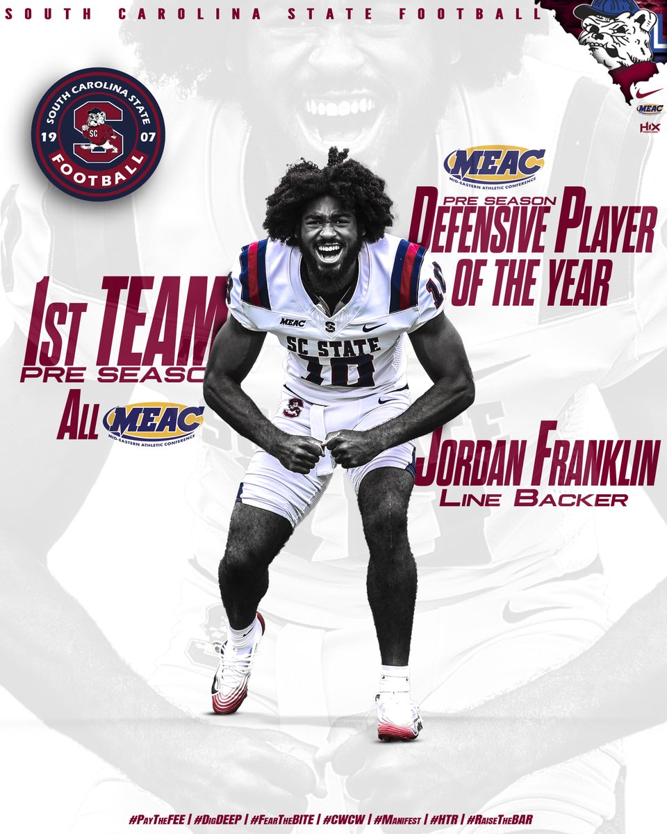 SCState_Fb's tweet photo. #GoDogs

🏆 THE STANDARD NEVER CHANGES.

The preseason honors are in… and your South Carolina State Football Bulldogs are leading the way. 🐶🔥

💪 1 Preseason Defensive Player of the Year
🔥 Multiple First Team All-MEAC selections
👊 Second Team All-MEAC selections

Recognition is earned. Respect is given. But the mission remains the same…

1-0. Every. Single. Day.

Congratulations to all of our Bulldogs who continue to represent The BULLDOG Way and set the standard for the MEAC.

The work isn’t finished… it’s only the beginning.

@SCStateAthletic @MEACSports @coachberry77 
#PayTheFEE
#DigDEEP
#RaiseTheBAR
#STATEofMind
🔴🔵🐶🏈