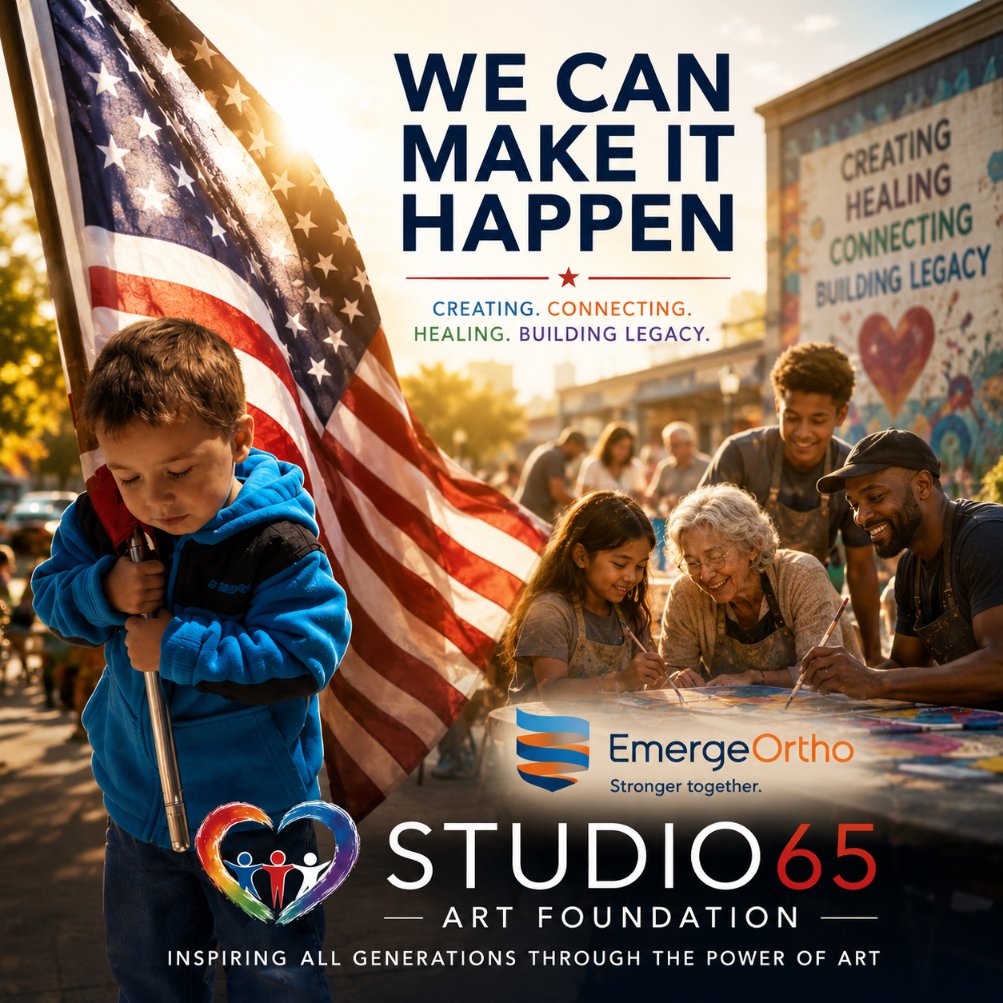 Studio65Art's tweet photo. Launch Day! Studio65 Art Foundation 30-Day Campaign Starts Today
Free art workshops, senior wellness, youth mentorship &amp; exhibitions across cities &amp; states.
Just as EmergeOrtho helps people heal and move forward, we use art to support mental wellness and connection for all ages. https://t.co/Qa0y9Lab5P