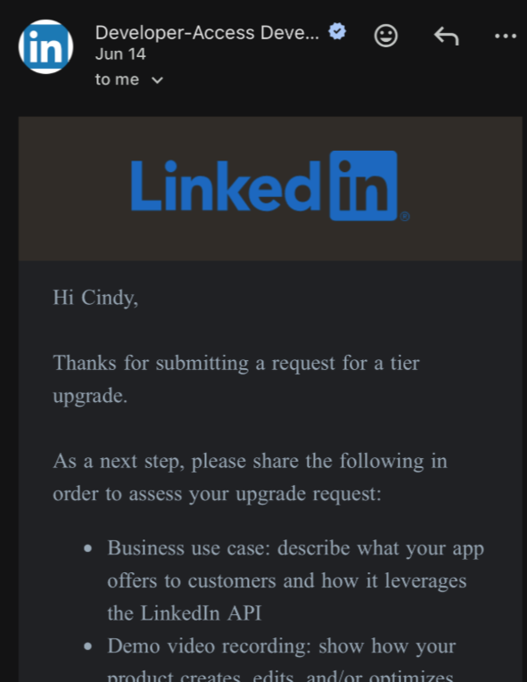 JoeC7007's tweet photo. Big Tech is racing to automate the world with AI.

Meanwhile, LinkedIn Ads API review: "Up to 14 business days."

Submitted on June 15.

June 25: "Checking internally."
July 17: "Internal team is working on it."

32 days. Followed up repeatedly. No decision.

This is why startups win.