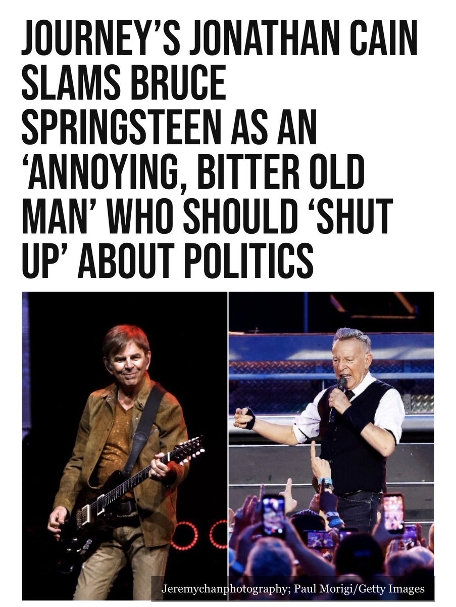 GuntherEagleman's tweet photo. 🚨 LOLOL!!  Journey’s Jonathan Cain just ENDED Bruce Springsteen 

Called him an “annoying, bitter old man” who needs to SHUT UP about politics.

Preach! https://t.co/dKygKPa8dD