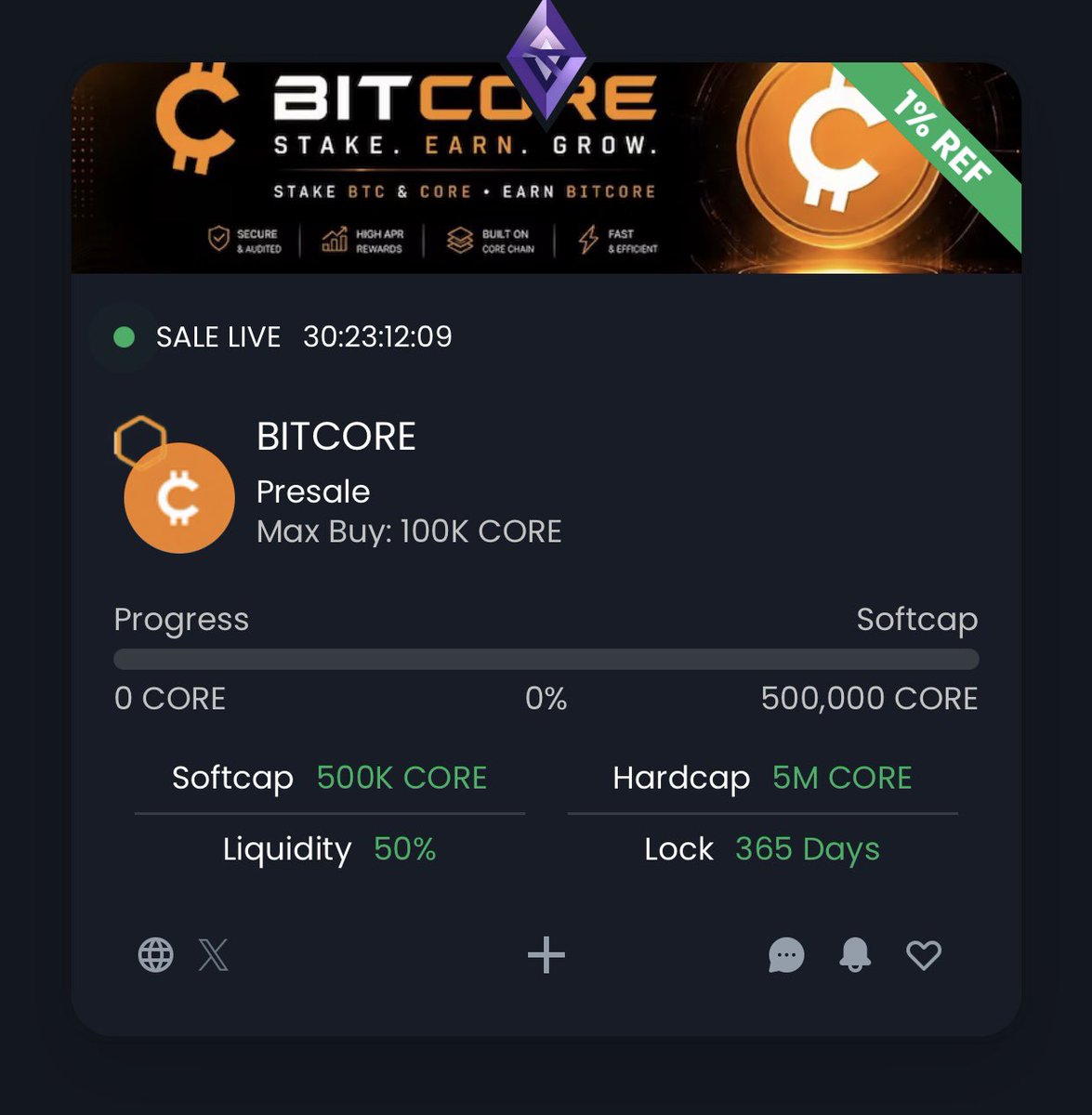 bitcore_fi's tweet photo. 🚨 BITCORE ($BTE) PRESALE IS NOW LIVE ON @gempad_app! 🚨

The wait is over! Early supporters now have the opportunity to join the Bitcore ecosystem before the next stage.

🔶 Built on the CORE Blockchain
🔶 Stake BTC & CORE to earn $BTE
🔶 BTCFi ecosystem
🔶 50% Liquidity
🔶 LP Locked for 365 Days

Don’t miss your chance to be part of Bitcore from the beginning.

Join the presale now 👇

🔗 https://t.co/JvRX62CBpo

🚀 Join the Bitcore presale on @gempad_app today and help shape the future of BTCFi.

Like ❤️ | Repost 🔁 | Tag a friend 👥

#Bitcore #BTE #CORE #CoreDAO #BTCFi #Crypto #Presale #Web3 #DeFi #GemPad