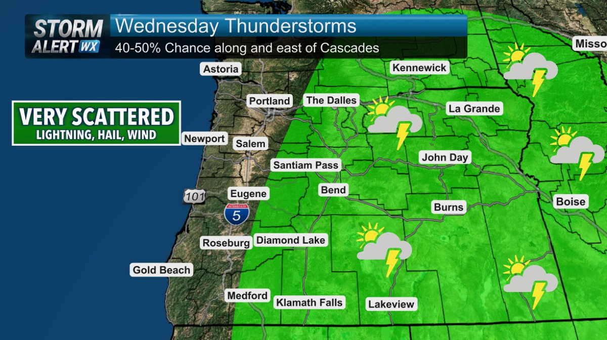 holden_lecroy's tweet photo. Heat & Humidity: A rare combination for the Pacific Northwest, but tropical moisture from the remnants of #Elida will fuel thunderstorms in the Cascades on Wednesday. After that, the energy from the post-tropical cyclone will create a troughing feature, cooling us down. #ORwx https://t.co/DK6Te3J3vQ