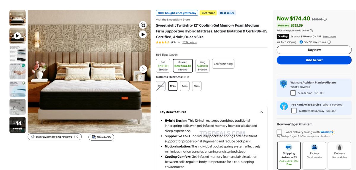 thedealsguy_'s tweet photo. QUEEN HYBRID MATTRESS DEAL

SweetNight 12" Queen Hybrid Mattress is down to $174.40, normally $699.99.

Cooling gel memory foam, pocketed coils, motion isolation, and medium-firm support.

https://t.co/4XgXBGcEUc

#WalmartPartner #ad https://t.co/wASVi3fzoq
