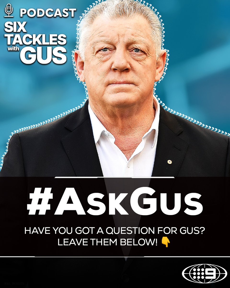 NRLonNine's tweet photo. Got a question for @PhilGould15? 🗣️❓
Drop them below with #AskGus and listen to the 'Six Tackles with Gus' podcast each Wednesday to have YOUR question answered. 🎙️🎙️
#9WWOS #NRL https://t.co/OYGFbgLHmH