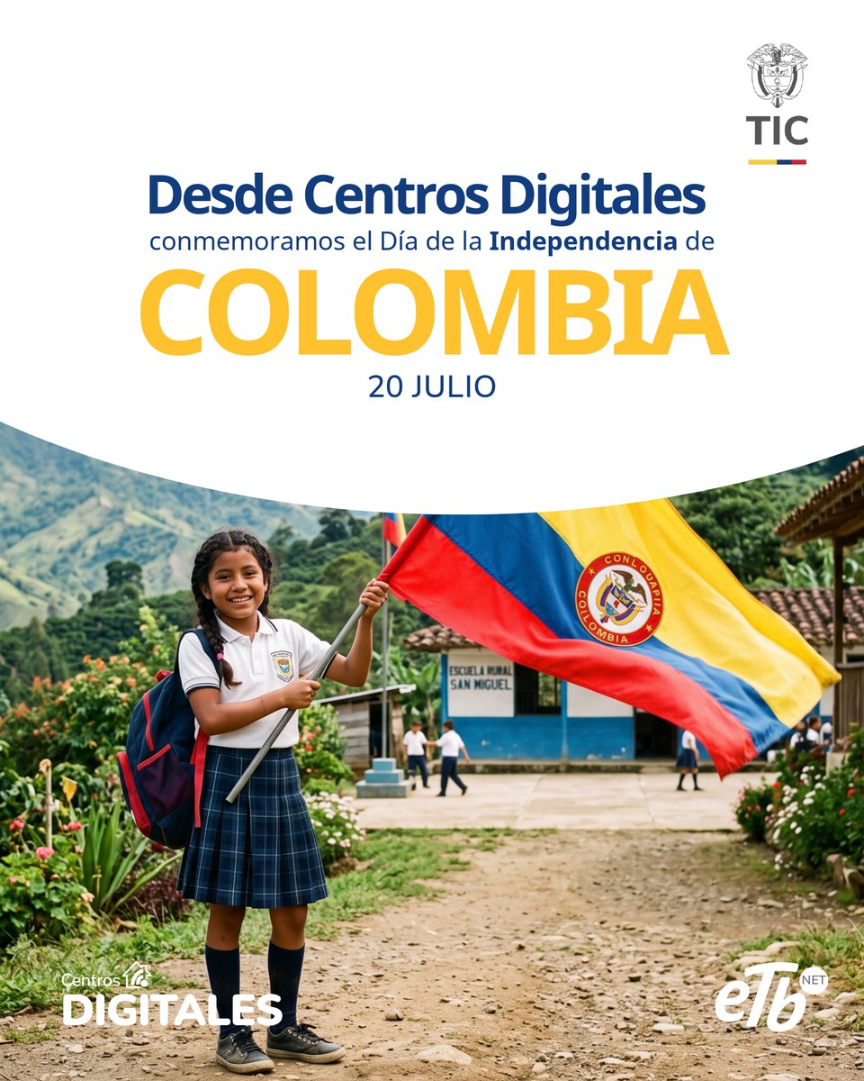 ETBNET_Colombia's tweet photo. ¡Hoy celebramos con orgullo el Día de la Independencia de Colombia!

Desde los Centros Digitales del Ministerio TIC operados por ETB.  *ETB miembro de la UT ETB NET Colombia conectada.  

Honramos nuestra historia y diversidad, y reafirmamos nuestro compromiso de acercar la tecnología a las escuelas rurales beneficiadas en la Región B.  Cada conexión representa una oportunidad para fortalecer las comunidades, impulsar el desarrollo de los territorios y seguir construyendo un mejor futuro.
¡Que viva Colombia!

#20DeJulio #IndependenciaColombia #OrgulloColombiano #CentrosDigitales