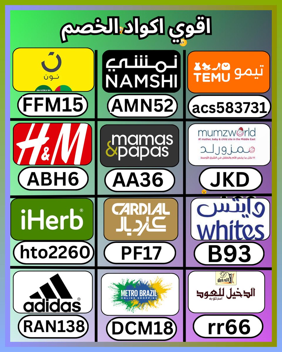 fstfistan's tweet photo. إذا كانت الجولة أسرية فأنا أبدأ من ماماز اند باباز ثم ممزورلد، وبعد كود و خصم و كوبون أضيف تيمو و ايهيرب و ايهرب و مامزورلد و نون و السعودية و اتش اند ام و وايتس و كارديال و كرديال و الدخيل للعود و اديداس و اهرب و مترو برازيل و نمشي و الامارات
 ΔΒΓΖΕΞ 🌷🤧 https://t.co/52135dcuK8