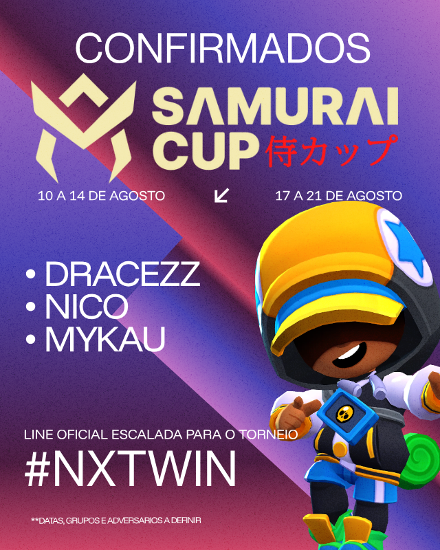 NextLevelggez's tweet photo. CONFIRMADOS !!
Ficamos felizes em dizer que a Next Level ira participar da primeira edição da Samurai Cup no Brawl Stars, sediada pela Japão eSports, daremos nosso melhor em jogo para chegar o mais longe possível.
**Datas, grupos e adversários ainda a definir
#NXTWIN https://t.co/uWyqLXMqUo