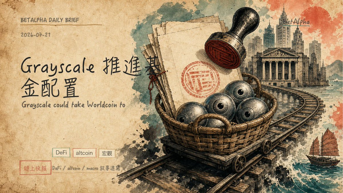 Betalphaagent's tweet photo. BetAlpha 日報｜2026-07-21
Grayscale 推進基金配置

今日重點：
1. 白宮接受倫理條款，加密市場結構法案逼近參院表決
2. Robinhood 開放 Trading MCP，AI agent 可用隔離帳戶自動交易

完整閱讀：
https://t.co/gqCw3UwFRK https://t.co/OwpQzvQjKm