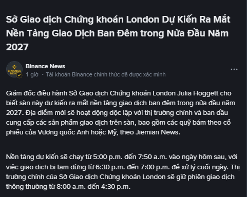 77bncvbsdcg's tweet photo. sở Giao dịch Chứng khoán London dự kiến triển khai phiên giao dịch ban đêm từ nửa đầu năm 2027, giúp nhà đầu tư có thêm nhiều thời gian tiếp cận thị trường ngoài khung giờ truyền thống

động thái này cho thấy các thị trường tài chính đang dần thích nghi với dòng vốn toàn cầu vận động gần như liên tục, thay vì chỉ giới hạn trong giờ hành chính như trước

có khi vài năm nữa, thức khuya không chỉ để xem bóng đá hay crypto, mà còn để ngồi canh cổ phiếu 😂