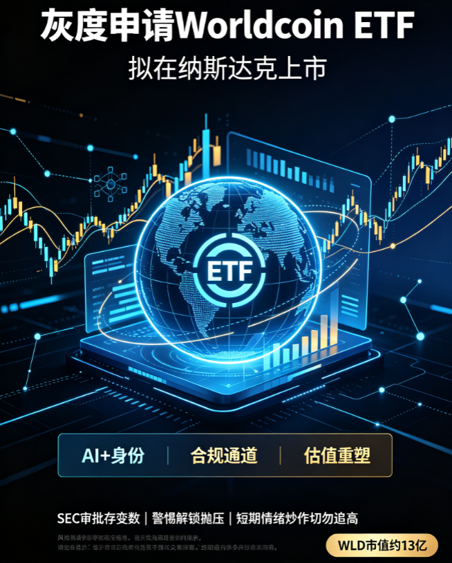 va7412's tweet photo. 🚀 灰度申请Worldcoin ETF！
拟在纳斯达克上市。
💡 灰度ETF版图正向“AI+身份”扩张！WLD市值仅13亿，奥尔特曼光环叠加合规通道，若获批将迎估值重塑。
⚠️ 提醒：SEC审批存变数，需警惕高解锁抛压。短期情绪炒作，切勿追高！
#WLD #灰度 #ETF https://t.co/4bRQdoUzlX